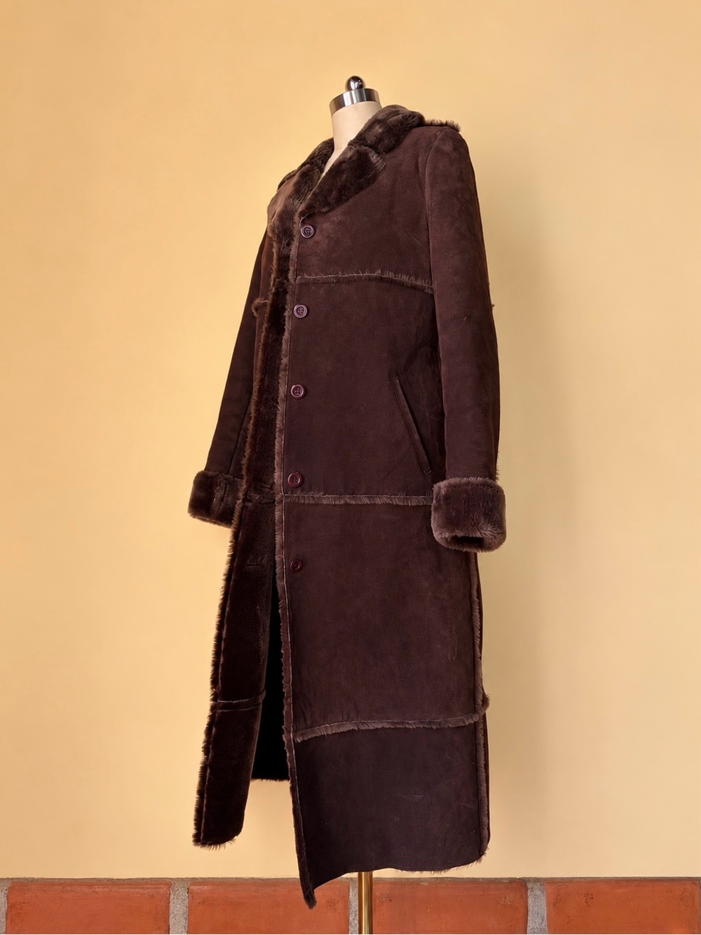 Vtg 90's Y2k Brandon Thomas Brown Suede Penny Lane Boho Long Coat 70s Style